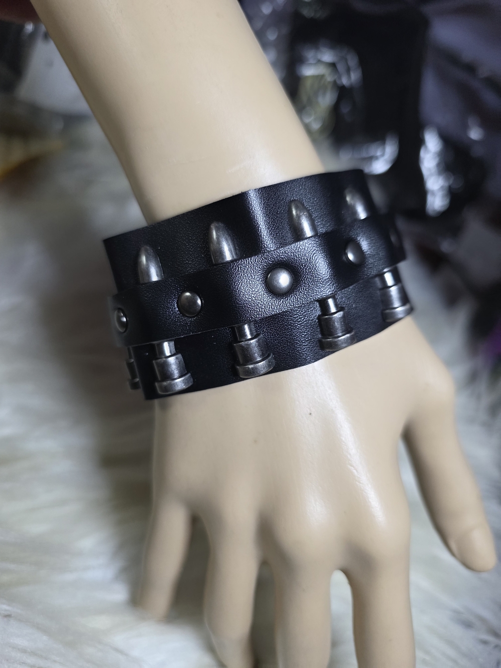 Black Faux Leather Studded Wrap Bracelet